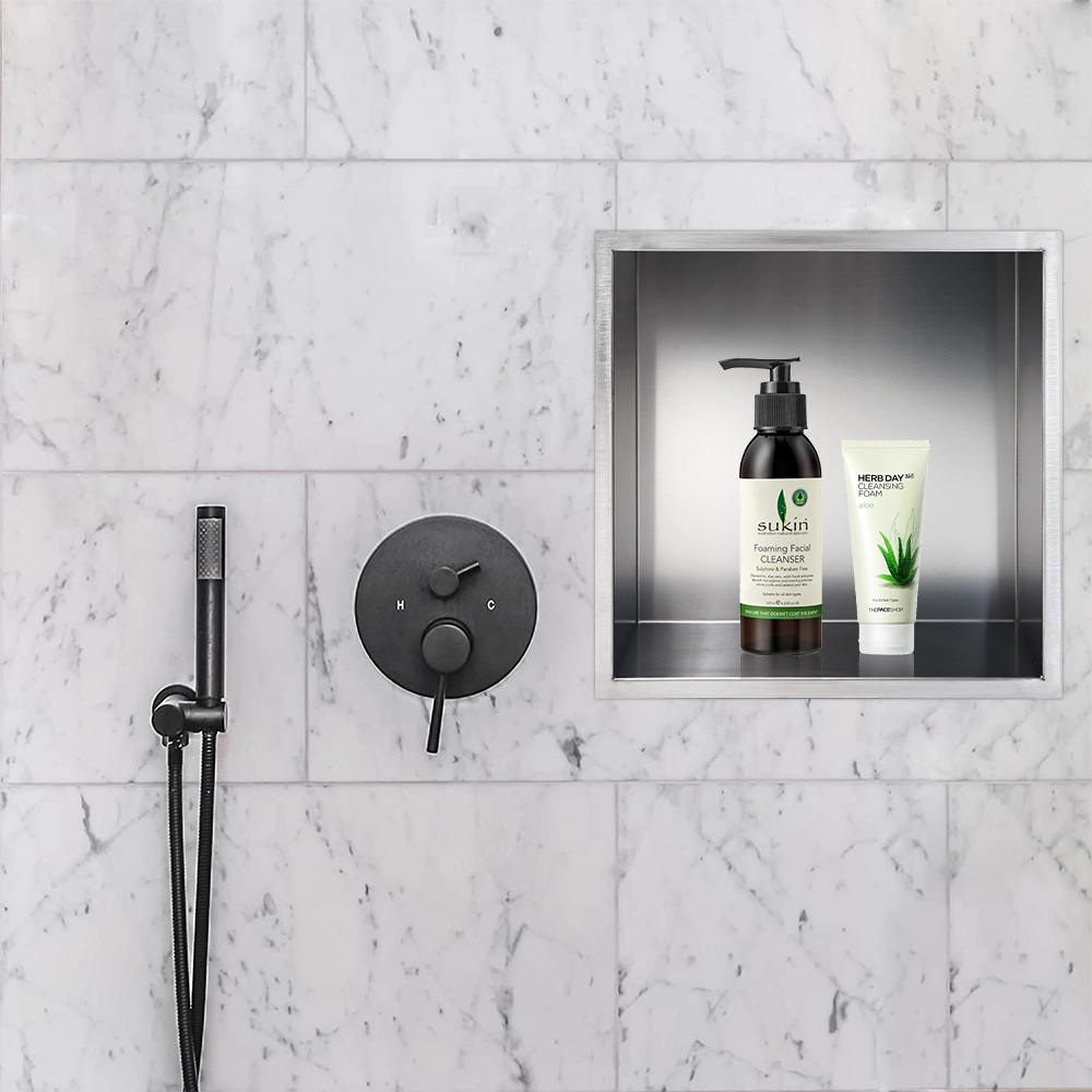 Design moderne fini or Rose forme carrée salle de bain douche mur Niches en acier inoxydable